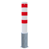 Barrier bollard | Steel tube  193 x 3.6 mm | removable | without lock | Total length in mm 1500 | hot-dip galvanized and white coated withthree red reflecting stripes